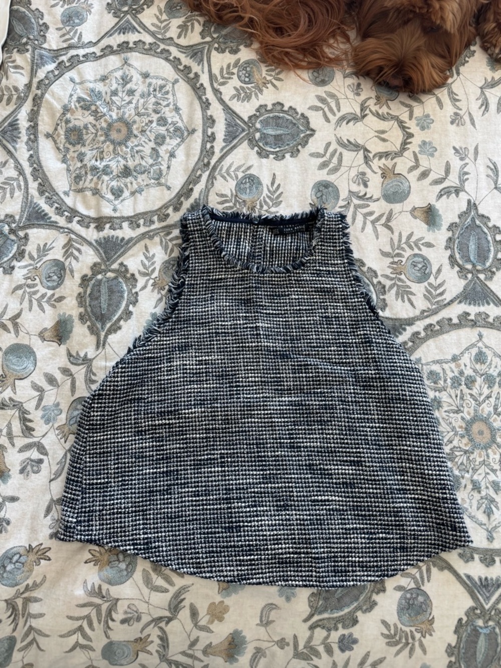 Zara Navy and White Tweed Sleeveless Top Size Medium
